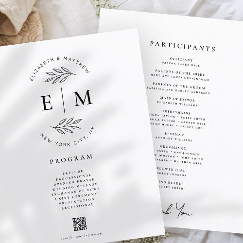 Modern Minimalist Elegant Simple Wedding Program