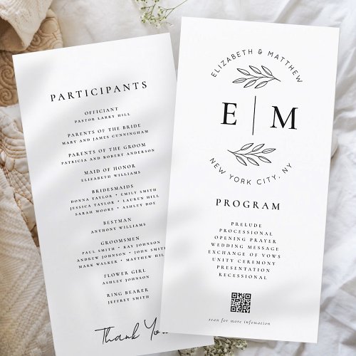 Modern Minimalist Elegant Simple Wedding Program