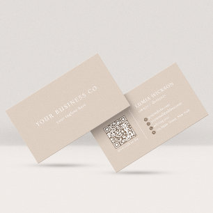 Modern Minimalist Elegant Taupe QR Code Business Card