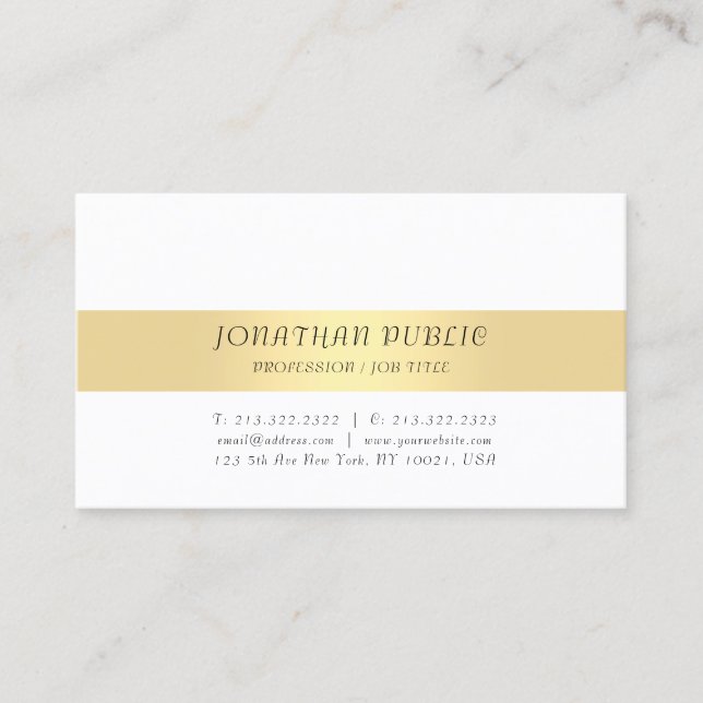 Modern Minimalist Elegant Template Gold White Business Card (Front)