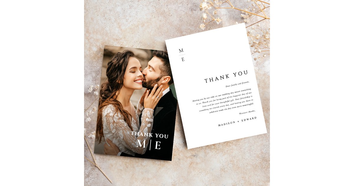 Modern Minimalist Elegant Typography Photo Wedding Thank You Card | Zazzle