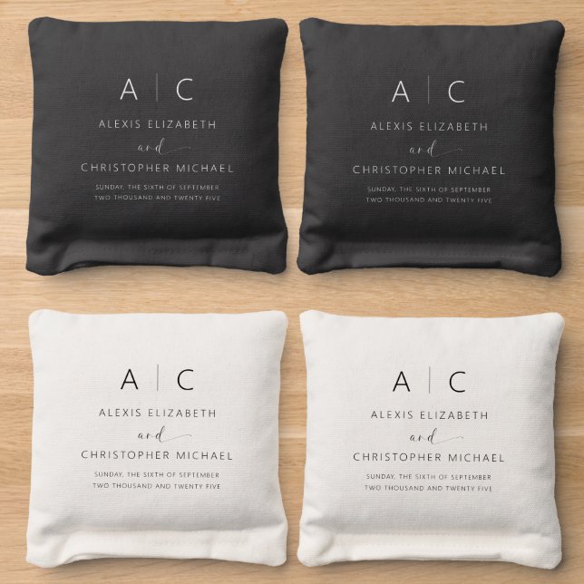 Modern Minimalist Elegant Wedding Cornhole Bags (Wood)