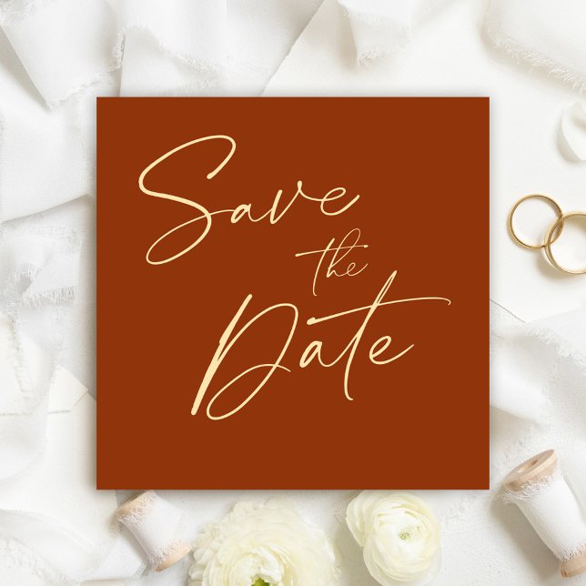 Modern Minimalist Elegant Wedding Save The Date Invitation (Burnt Orange Terracotta Rust Save The Date Invitation)