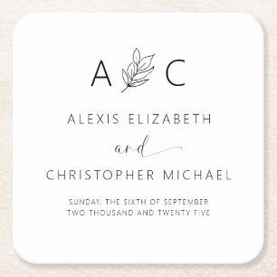 Modern Minimalist Elegant Wedding Square Paper Coaster