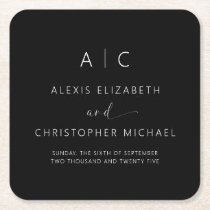Modern Minimalist Elegant Wedding Square Paper Coaster