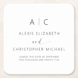 Modern Minimalist Elegant Wedding Square Paper Coaster