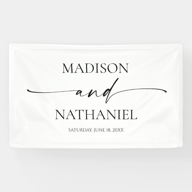 Modern Minimalist Elegant White Black Wedding Banner (Horizontal)