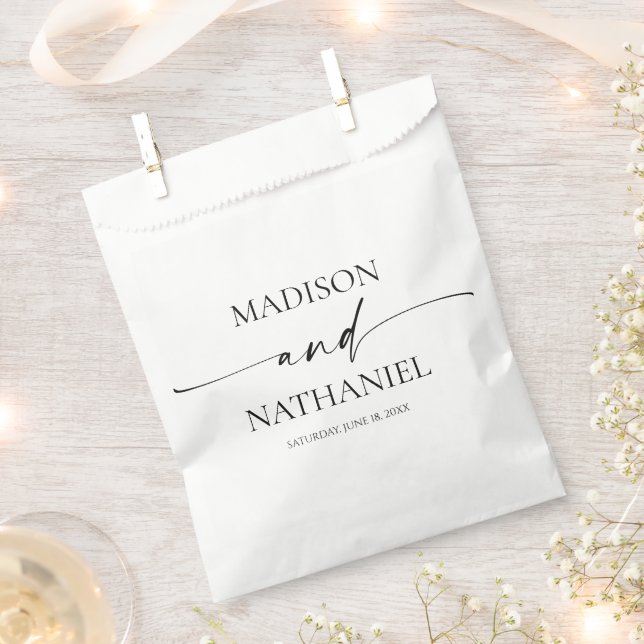 Modern Minimalist Elegant White Black Wedding Favor Bag (Clipped)