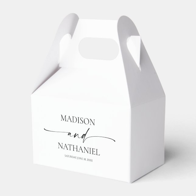 Modern Minimalist Elegant White Black Wedding Favor Boxes (Front Side)