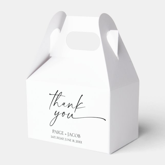 Modern Minimalist Elegant White Black Wedding Favor Boxes (Front Side)