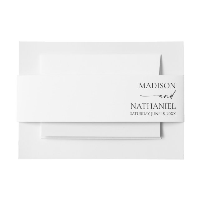 Modern Minimalist Elegant White Black Wedding Invitation Belly Band (Front Example)