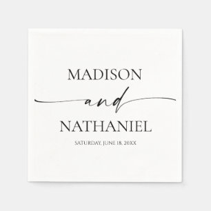 Modern Minimalist Elegant White Black Wedding Napkins