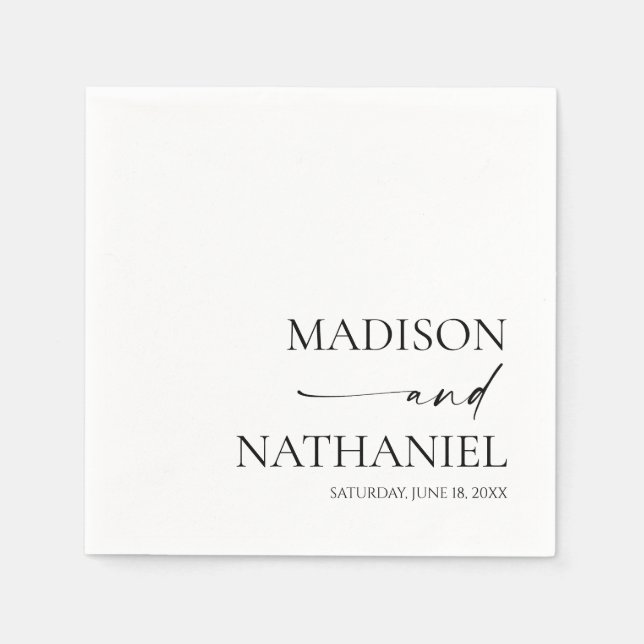 Modern Minimalist Elegant White Black Wedding Napkins (Front)