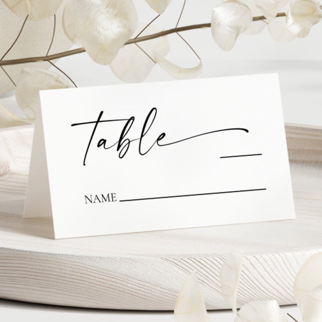 Modern Minimalist Elegant White Black Wedding Place Card (Creator Uploaded)