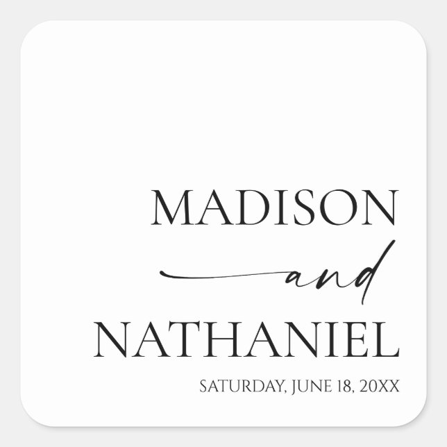 Modern Minimalist Elegant White Black Wedding Square Sticker (Front)