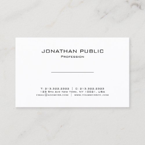 Modern Minimalist Elegant White Plain Professional Business Card