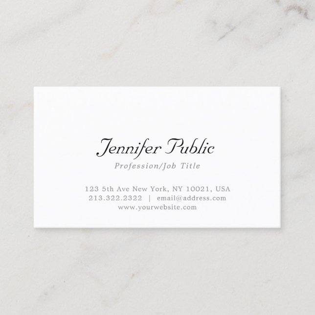 Modern Minimalist Elegant White Simple Template Business Card (Front)