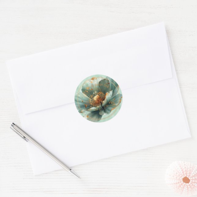 Modern Minimalist Emerald and Gold Wedding Sticker (Envelope)