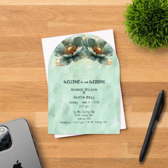 Modern Minimalist Emerald and White Wedding Acrylic Invitations (Insitu (Invitation Card))