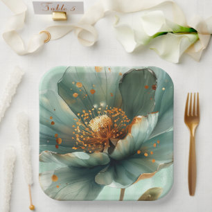 Modern Minimalist Emerald and White Wedding Paper Plates