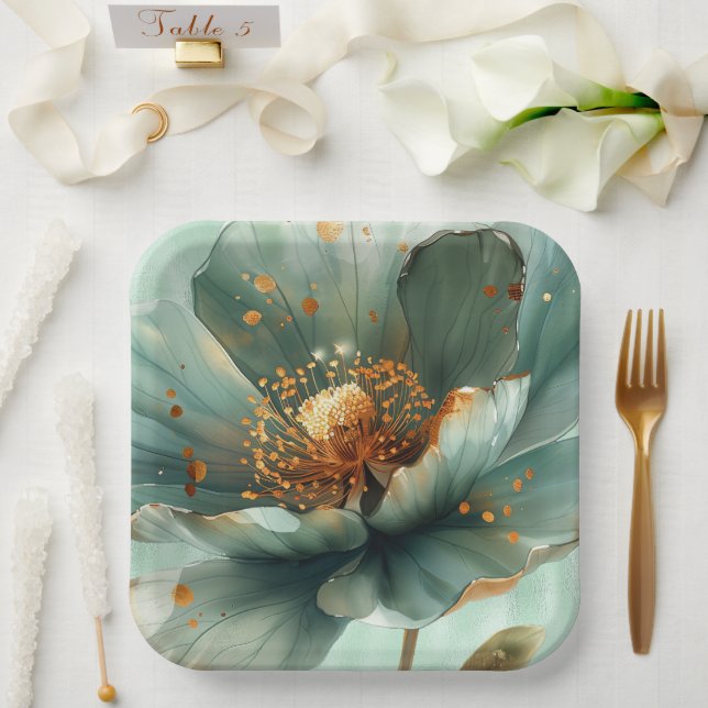 Modern Minimalist Emerald and White Wedding  Paper Plates (Wedding)