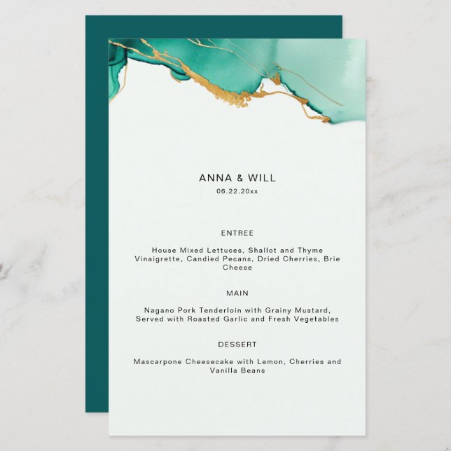 Modern Minimalist Emerald Gold Teal Beach Wedding  (Front/Back)