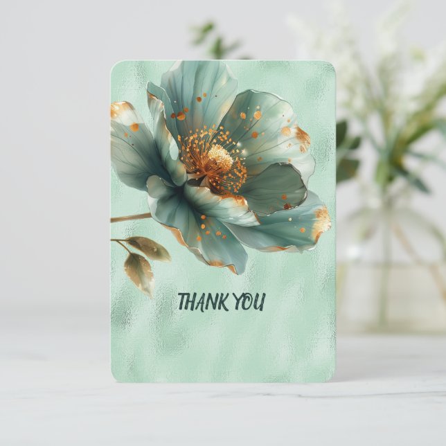 Modern Minimalist Emerald Gold Wedding Thank You Card (Standing Front)