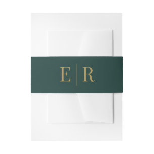 Modern Minimalist Emerald Green and Gold Monogram Invitation Belly Band