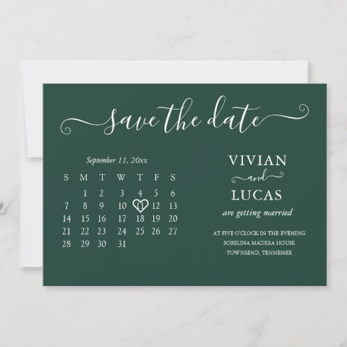 Modern Minimalist Emerald  Green Calendar Budget Invitation