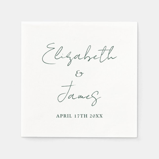 Modern Minimalist Emerald Green Script Wedding Napkins (Front)