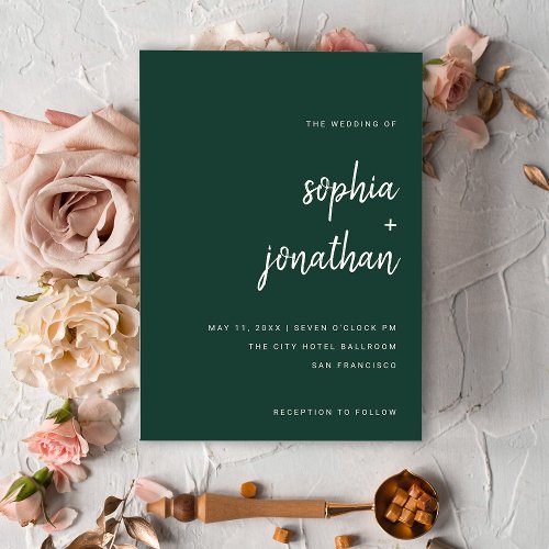 Modern Minimalist Emerald Green  Wedding Invitation