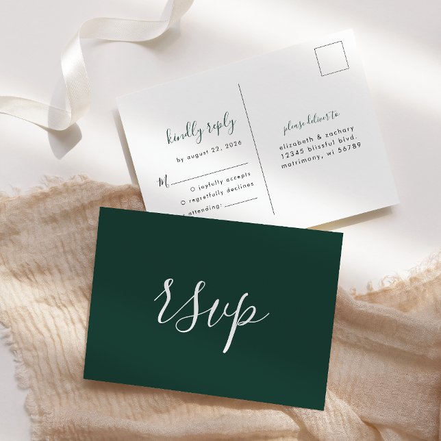 Modern Minimalist Emerald Green Wedding RSVP Postcard (Creator Uploaded)