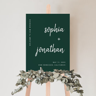 Modern Minimalist Emerald Green Wedding Welcome Foam Board