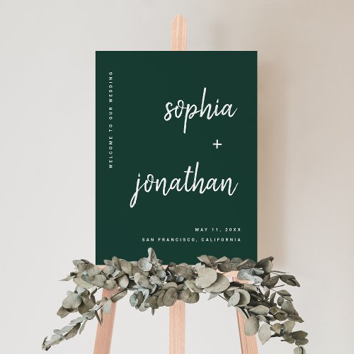 Modern Minimalist  Emerald Green Wedding Welcome Foam Board