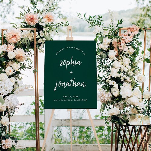 Modern Minimalist  Emerald Green Wedding Welcome Foam Board