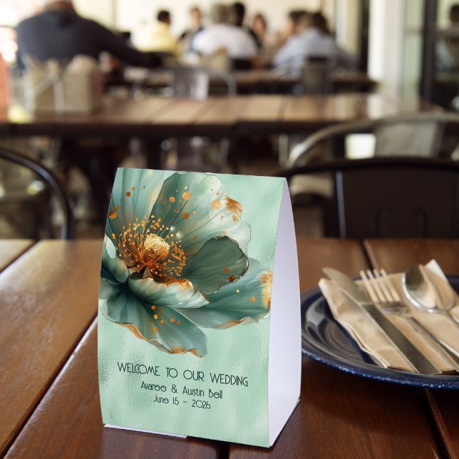 Modern Minimalist Emerald White WELCOME  Paper Table Tent (Insitu(Restaurant))