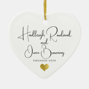 Modern Minimalist Engagement Handwritten Script Ceramic Ornament