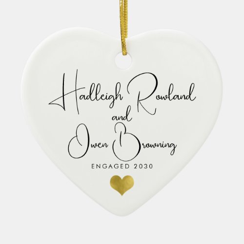 Modern Minimalist Engagement Handwritten Script  Ceramic Ornament