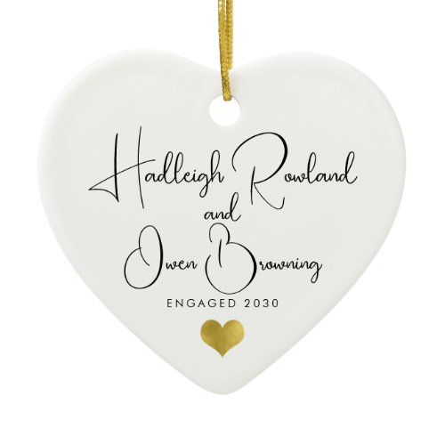 Modern Minimalist Engagement Handwritten Script  Ceramic Ornament