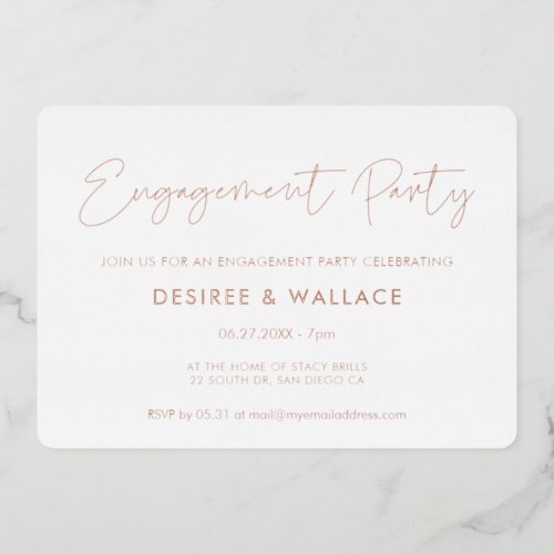 Modern minimalist engagement party foil invitation