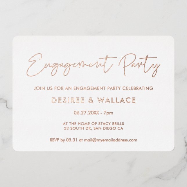 Modern minimalist engagement party foil invitation (Front)
