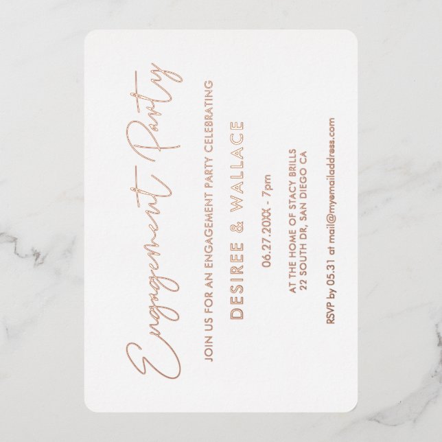 Modern minimalist engagement party foil invitation (Front)