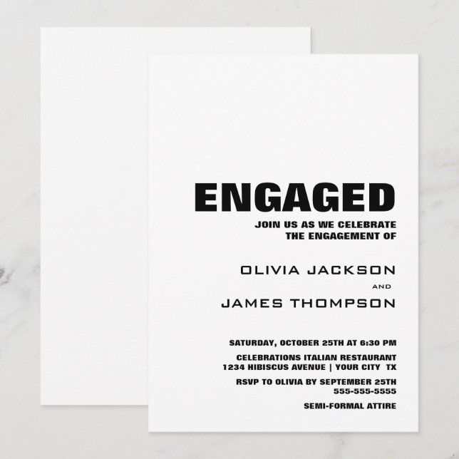 Modern Minimalist Engagement Party Invitation (Front/Back)