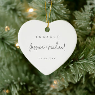 Modern Minimalist Engagement Photo Ceramic Ornament