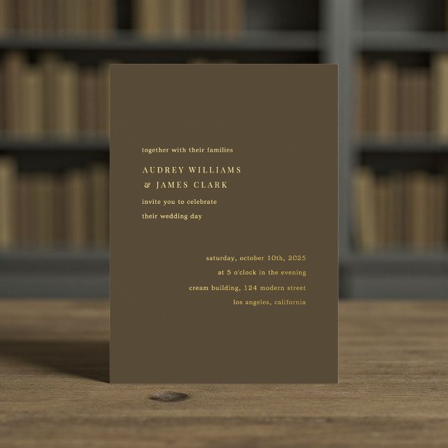 Modern Minimalist Espresso Elegant Wedding Foil Invitation (Creator Uploaded)
