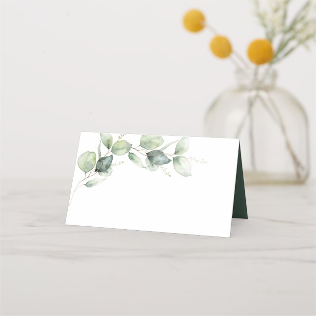 Modern Minimalist Eucalyptus Greenery Wedding Place Card (Front)