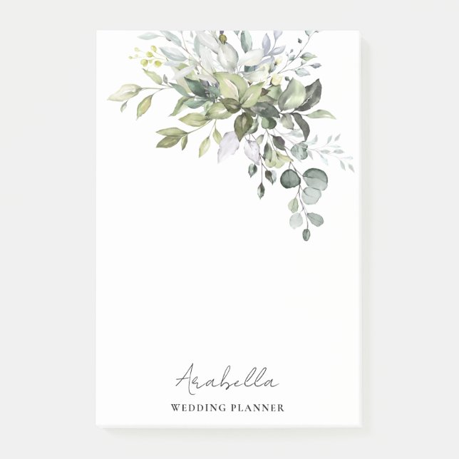 Modern Minimalist Eucalyptus Wedding Planner Post-it Notes (Front)