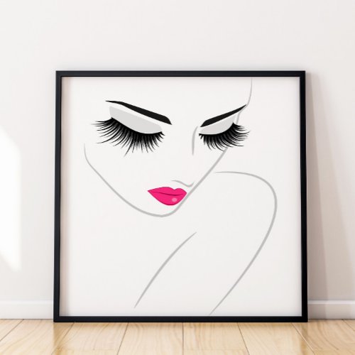 Modern Minimalist Eyelashes Pink Lip Chic Fashion  Poster