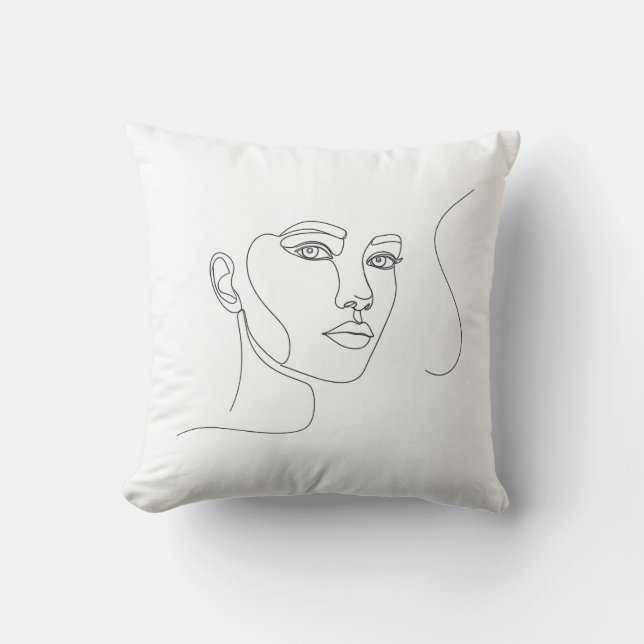 "Modern Minimalist Face Line Art Pillow" Throw Pillow (Front)