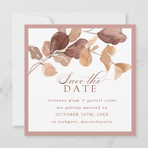 Modern Minimalist Fall Leaves Save the Date Card